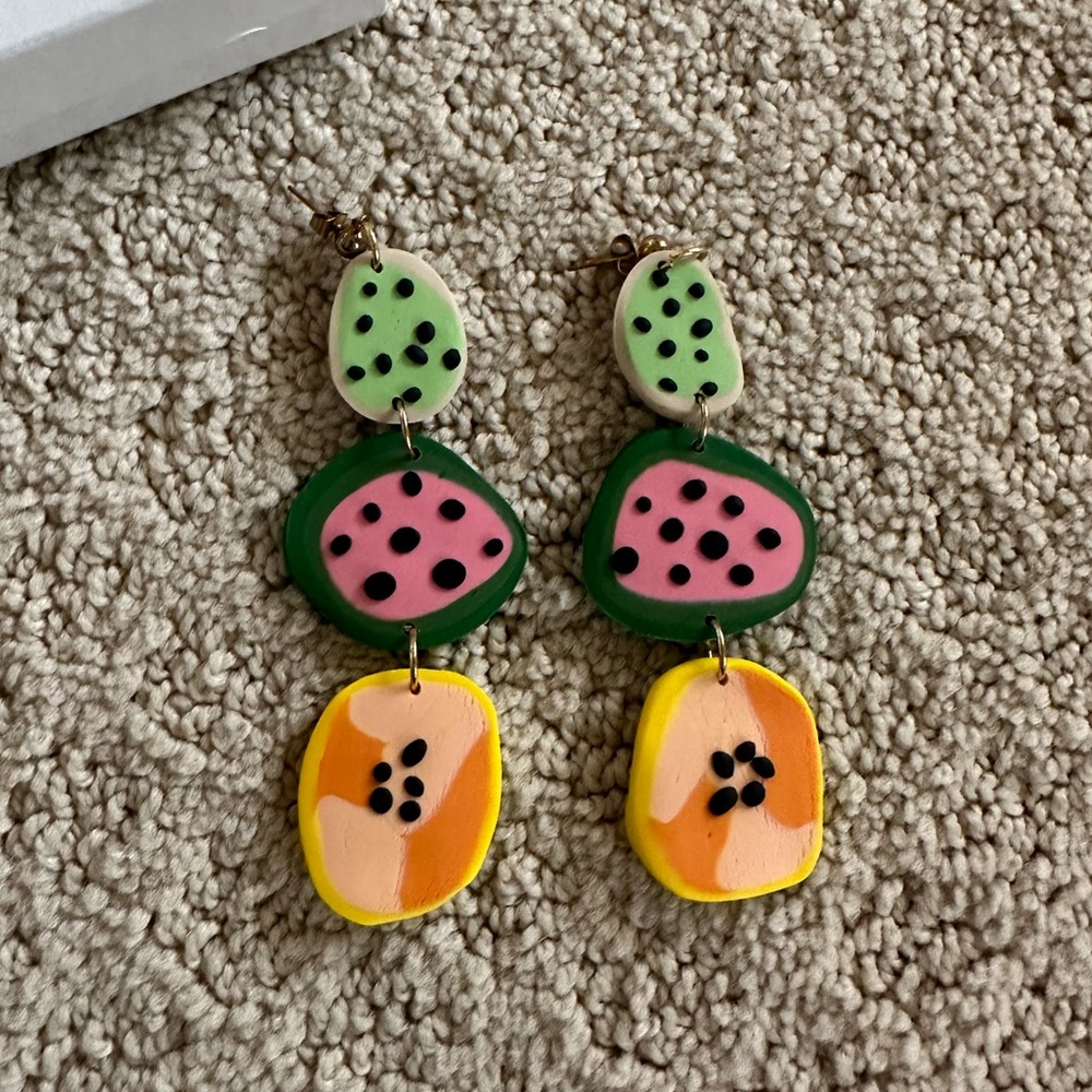 Hue Home Studio Watermelon Abstract Earrings NWOT